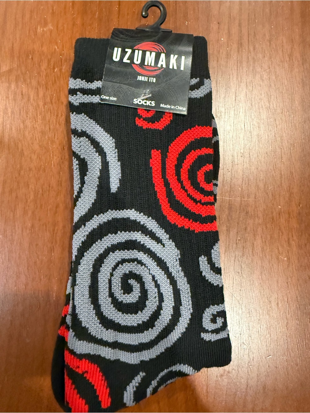 Uzumaki Ripple Junction Black, Red & Gray Spiral Crew Socks
